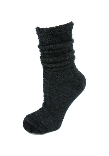 Tüylü Siyah Kalın Kışlık Kadın Çorap Siyah