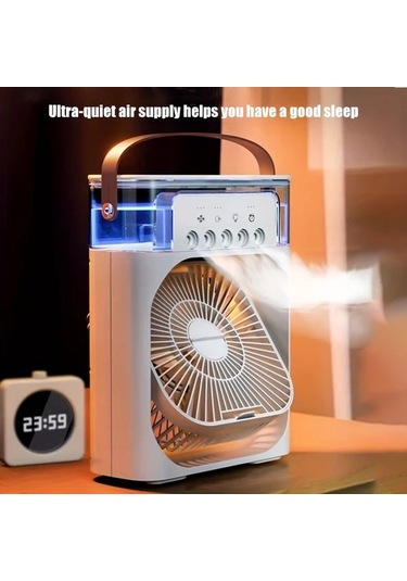 Honeybeeshop Beyaz 5 Hızlı Cok Fonksiyonlu Ses Dalgası Teknolojili Sessiz Usb C Taşınabilir Fan Dijital Saat Uzaktan Kumandalı Minimalist Tasarım