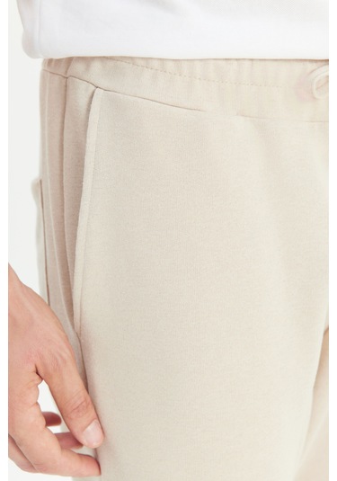 Erkek Bej Standart Fit 2 İplik Cepli Rahat Recycle Pamuklu Jogger Eşofman Altı Bej