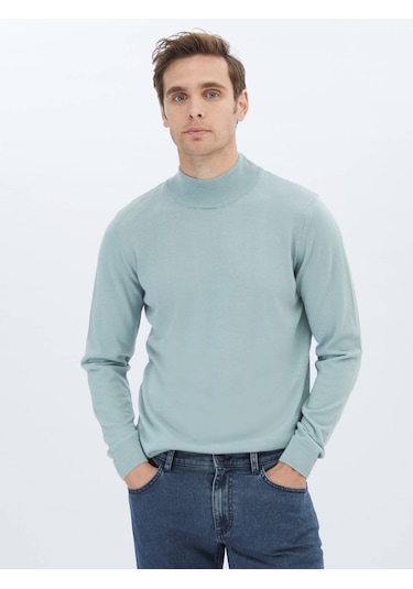 Kip Mint Yarım Balıkçı Yaka Düz Örgü Yün Karışımlı Triko Çok Renkli