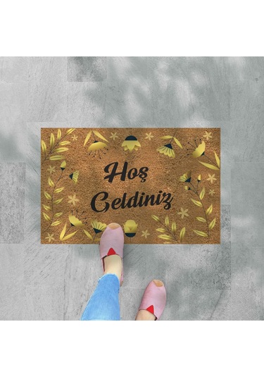 Modern Dijital Paspas - Hoşgeldiniz Karşılama Paspas - Kapı Önü Dekoratif Paspas Füme - Siyah