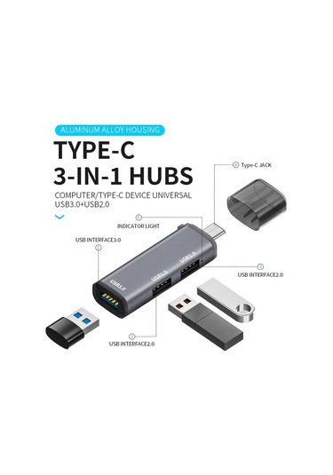 Apera BN10 Macbook ve Android İçin 3in1 Alüminyum Type-C to Adaptör