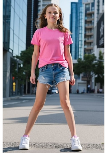 Şeker Pembe Çocuk T-shirt Kız Erkek Unisex %100 Pamuk Şeker Pembe