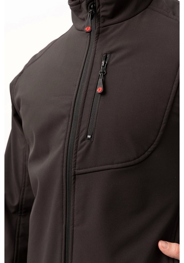 Salina Mont Erkek Su İtici Rüzgar Geçirmez Softshell Kışlık Outdoor Mont Siyah