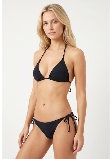 Loya Kadın Siyah Bağlamalı Üçgen Tek Üst Bikini