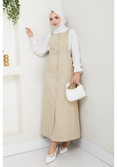 Boydan Düğmeli Gabardin Jile 1552 - Bej Bej