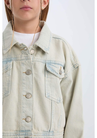DeFacto Kız Çocuk Jean Ceket D7104A825SPNM39 Mavi