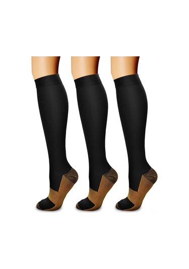 Geeksen Kadın Erkek 15-20 Mmhg Kompresyon Çorapları, Spor Ve Koşu İçin Dik Yaka, Siyah, 3'lü Paket, 2xl Beden 46+ Ayak İçin