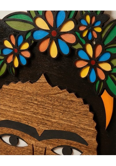 Frida Kahlo Mdf Ahşap Duvar Maskı - Çiçek Taçlı Dekoratif Duvar Sanatı 1