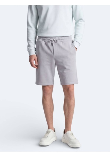 Kip Gri Düz Örme Jogging Fit Spor Bermuda