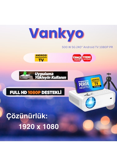 Vankyo Sunspark 500w 9000 Lümen Wi-fi Android Projeksiyon Cihazı
