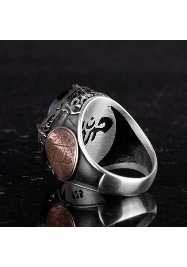 925 Ayar Gümüş El Yapımı Erkek Yüzük - Davut Yıldızı Yüzüğü Sema Töreni Gümüş