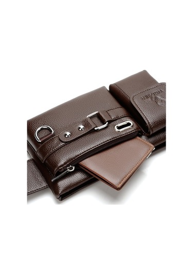 Maoyaya Erkek Ahududu Desenli Cilt Korsan Çanta Kahverengi Kahverengi