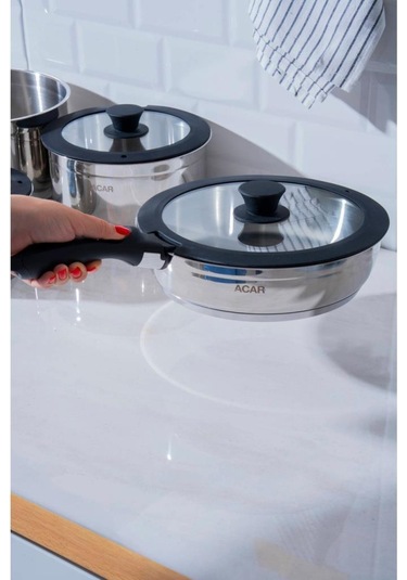 Acar Mars 12 Parça Çelik Tencere Seti Krt-08620 Siyah