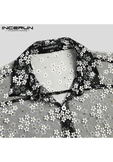 İncerun Erkek Club Party Perspektif Gömlek Yaz Uzun Kollu Fileli Transparan Gömlek Siyah