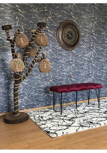 Yirmi15 Metal Ayaklı Babyface Bordo Puf & Bench