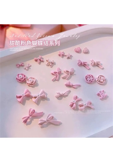 20 Adet Karışık Tırnak Güzellik Charm Papyon Altın Gümüş Kelebek Tırnak Sanat Aksesuarları Moda Ilmek Tasarım Tırnak Rhinestones Decorat Pembe