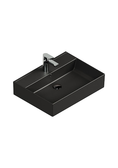 Aqua Bagno Plan Tezgah Üstü Kare Lavabo 55 x 45 CM Mat Siyah