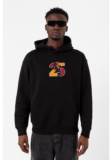 25 Aslan Siyah Erkek 3ip Kapşonlu Sweatshirt Siyah