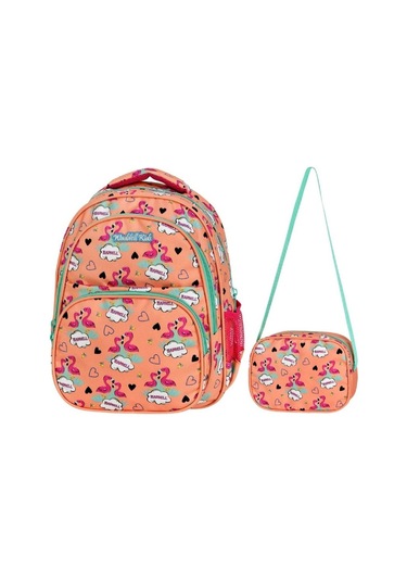 Waddell Turuncu Flamingo Somon Kız Çocuk İlkokul Çantası ve Besle