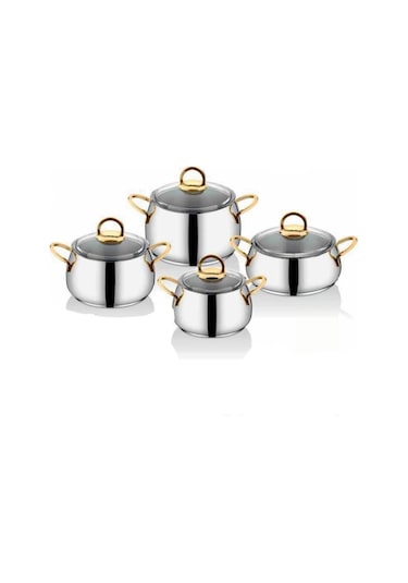 Inter Çelik Hanzade Model Cam Kapaklı Gold Tencere Seti 8 Parça