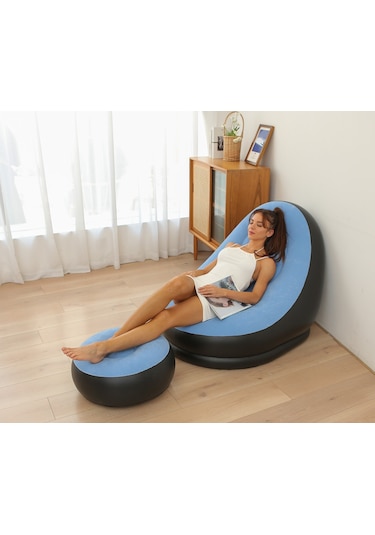 Ikkb Pedal İle Şişme Tembel Koltuk İki Parça Taşınabilir Dış Mekan Mobilyaları Ayak Pompalı Açık Mavi Açık Mavi