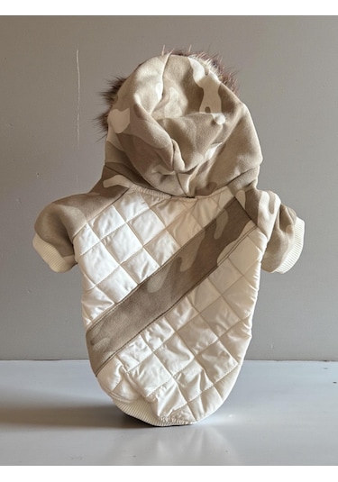 Kmauflaj Desenli Creamy Camo Kedi Montu Kışlık Ceket