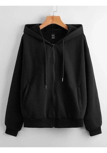 Altamira Unisex Siyah Yuvarlak Sırt Baskılı Ince Mevsimlik Kapşonlu Oversize Hırka 001