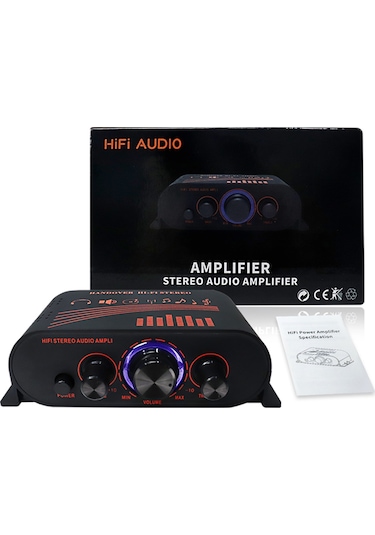 Jeemson 12v Metalik Oto Ve Ev Amfi 100w, 2.0 Stereo, Alçak/yüksek Ton + Toplam Ses Regülatörü, Led Işık Çemberi