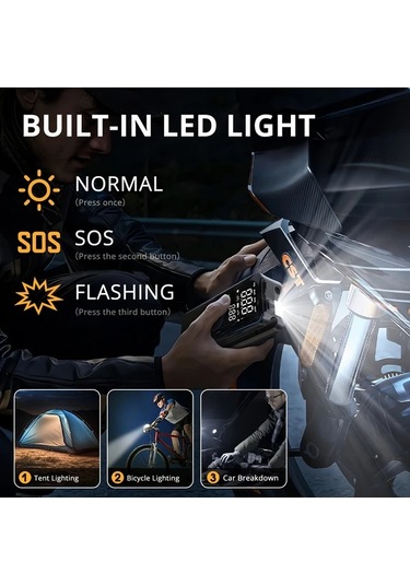 Primepickings 1 Numara Portable Tire Inflator Araba Motosiklet Ve Bisikletler Icin Tasinabilir Lastik Sisme Cihazi Arka Depolama Kisali