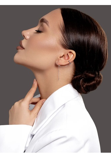 Zolotye Uzory Zincirli Tekli Kaşkol Gümüş Küpe 100030349 Gümüş