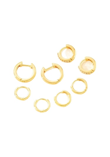 Kangvka 14k Altın Kaplama Zirkon Taşlı Kadın Küpe Seti - 4 Çift Farklı Stiller Loop Ve Stud - Günlük & Resmi Etkinlikler İçin Gold