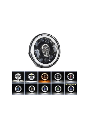 Geeksen Jeep Wrangler 5.75 İnç Led Kafatası Farı, Motor/gösterge Araç Modifikasyonu, Mavi Melek Gözü Siyah Kasa