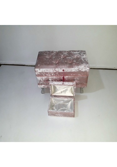 Çeyiz Sandık Kapitone Model 2 Lü Set Pembe Kadife Kumaş İçi Kırmızı Tela Kutu Sevk El Yapım