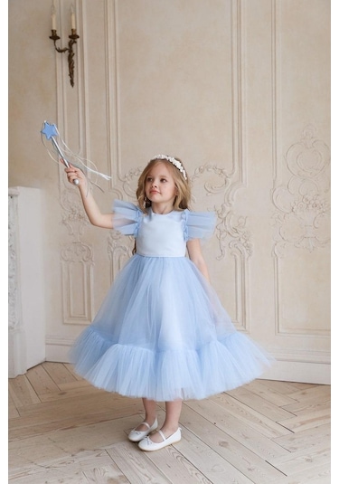 Lozere Kız Çocuk Amerikan Satenli Tüllü Abiye, Kız Çocuk Abiye, Mezuniyet Elbisesi Balo Elbisesi A.Yeşil