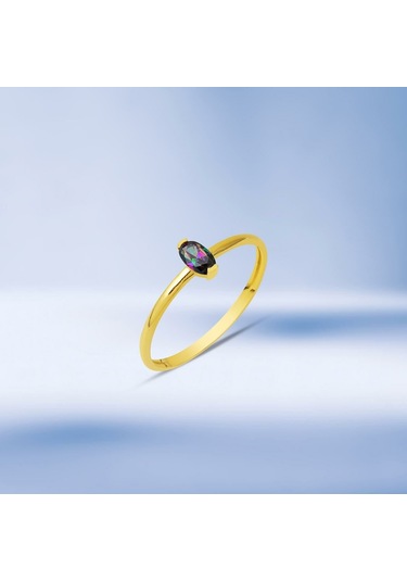 Obsidyen Taşlı Sade 14 Ayar Altın Yüzük YZSKY14K29013