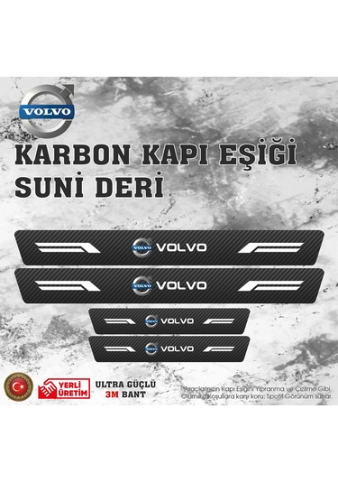 Volvo Uyumlu Deri Karbon Kapı Eşiği Koruyucu Bant 4 Adet