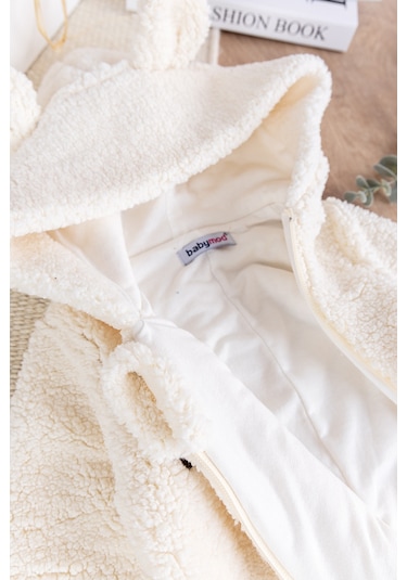 Kapüşonlu Kendinden Eldivenli Welsoft Kışlık Kız/erkek Bebek Tulum Krem