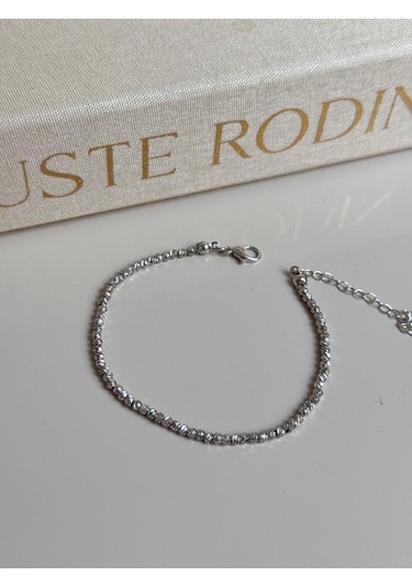 Gümüş Renk Dorika Boncuklu Kadın Halhal Ayarlanabilir Zarif Yazlık Aksesuar Gümüş