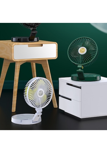 Symbee Beyaz 5200mah Usb Şarjlı Katlanabilir Led Lamba Fanı, 3 Hızlı Rüzgar, Telefon Tutucu, Dikey-yatay Dönebilen Ev/seyahat Fani