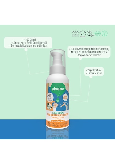 Siveno Doğal 100 ml 50 Faktör Çocuk Güneş Losyonu