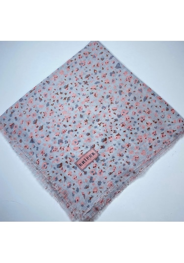 Saçaklı Pamuk Tülbent - 05504 - 95 X 95 / Gri,pembe - 04 Gri,pembe - 04