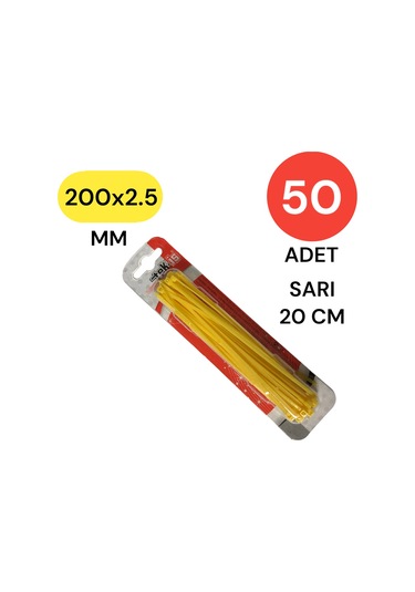Tek-iş Plastik Kablo Bağı Klipsi Cırt Kelepçe 200 Mm X 2.5 Mm Sarı 50 Adet