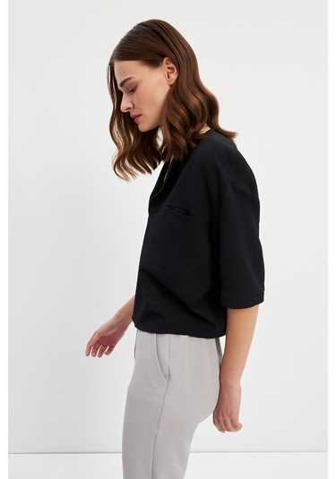 Stella Pulvis Siyah Kısa Kol Cepli Bluz Siyah