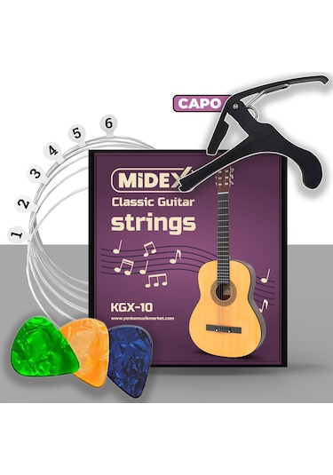 Midex Kgx-10C Klasik Gitar Teli Takımı Pena ve Kapo Seti