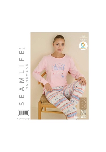 Seamlife Kadın Kışlık Termal Uzun Kollu Pijama Takımı Pembe