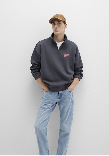 Mavi - Mavi Logo Baskılı Yarı Fermuarlı Antrasit Sweatshirt 0s10208-80106 Antrasit