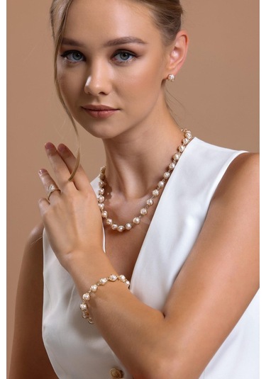 8,5 Mm Kafesli Doğal İnci Bileklik 19 Cm / Rose Rose Pembe Altın