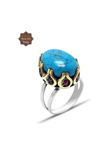 Firuze Ve Yakut Taşlı El İşçiliği Otantik Gümüş Kadın Yüzük 201024717 Gümüş