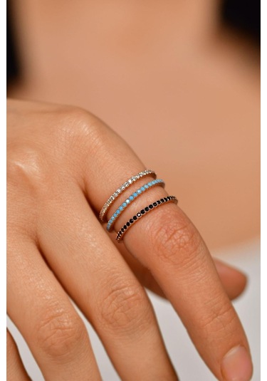 925 Ayar Mix Taşlı Rose Minimal Tamtur 3'lü Gümüş Yüzük Set